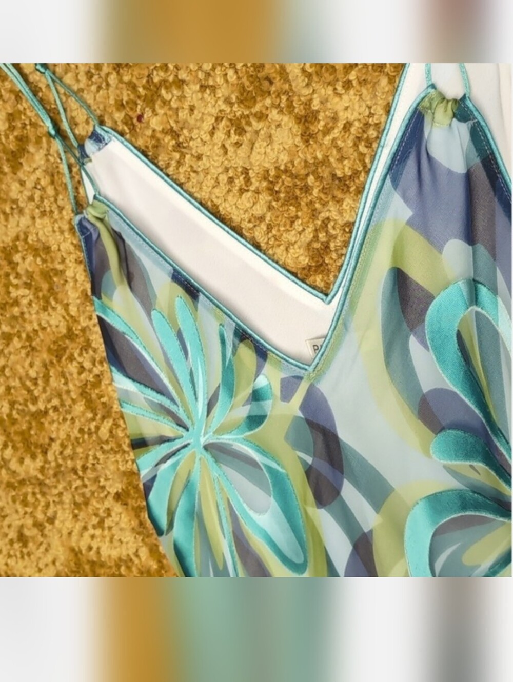Planet V-Neck Floral Maxi Dress Blue Green Silk - Picture 5 of 7